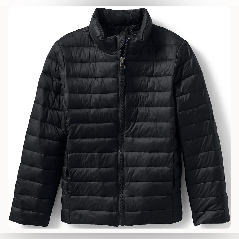 Lands' End Kids ThermoPlume Packable Jacket, Size: L/10-12, Color: Black